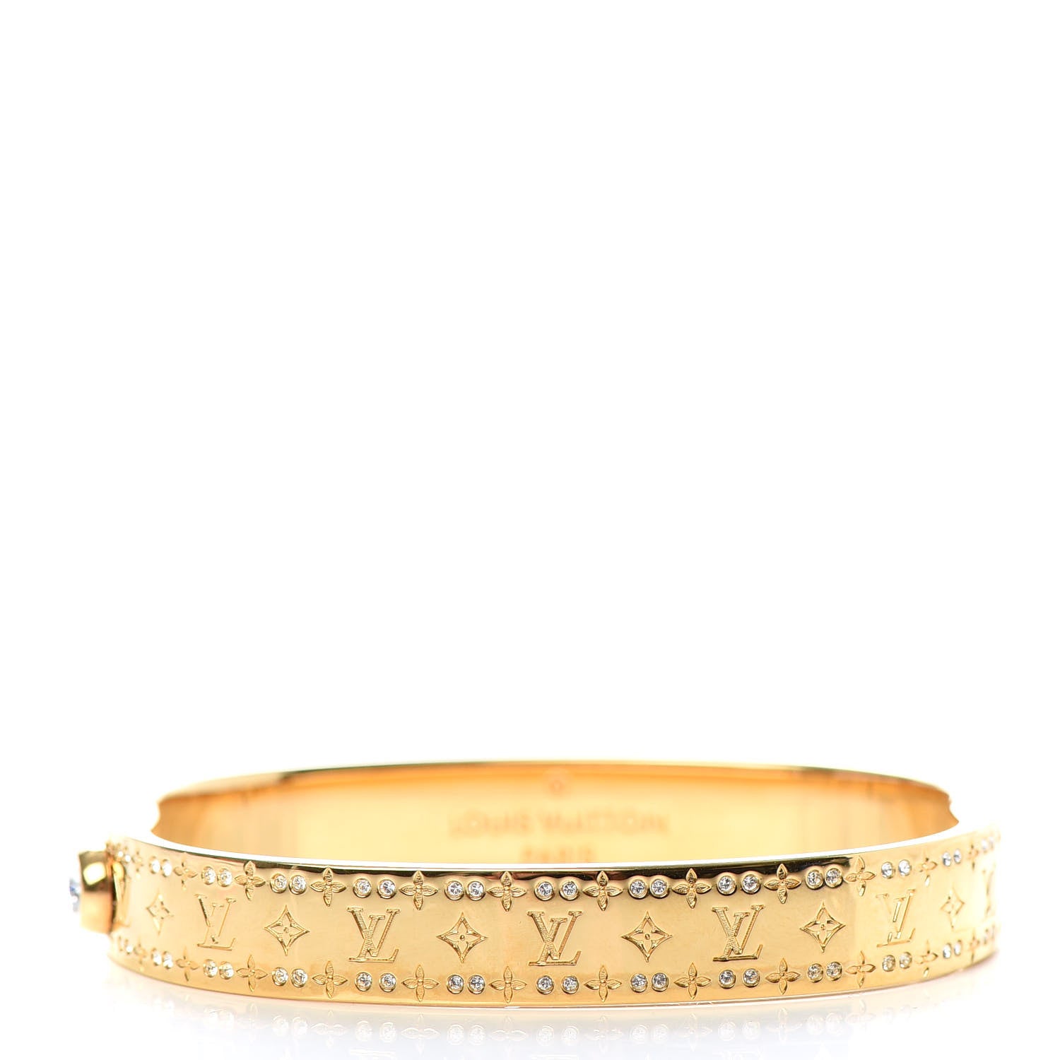 Louis Vuitton Brass Crystal Monogram Nanogram Strass Cuff S Gold 3 of 6