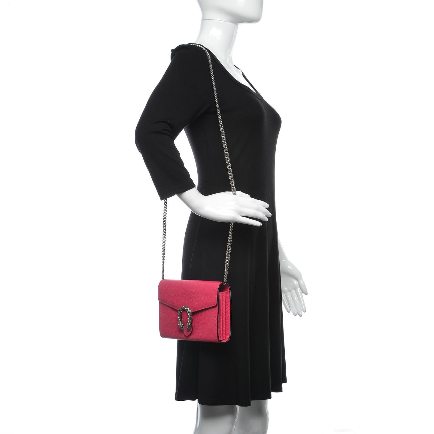 Dollar Calfskin Crystal Mini Dionysus Chain Wallet Box Pink