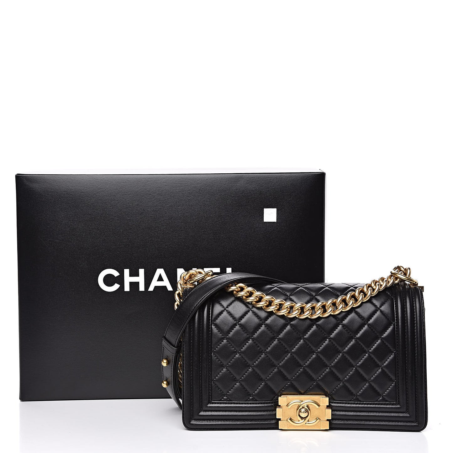 Lambskin Quilted Medium Boy Flap Black