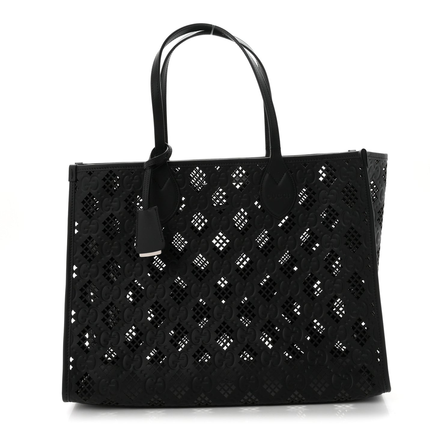Calfskin GG Monogram Diamond Cut Medium Ophidia Tote Bag Black
