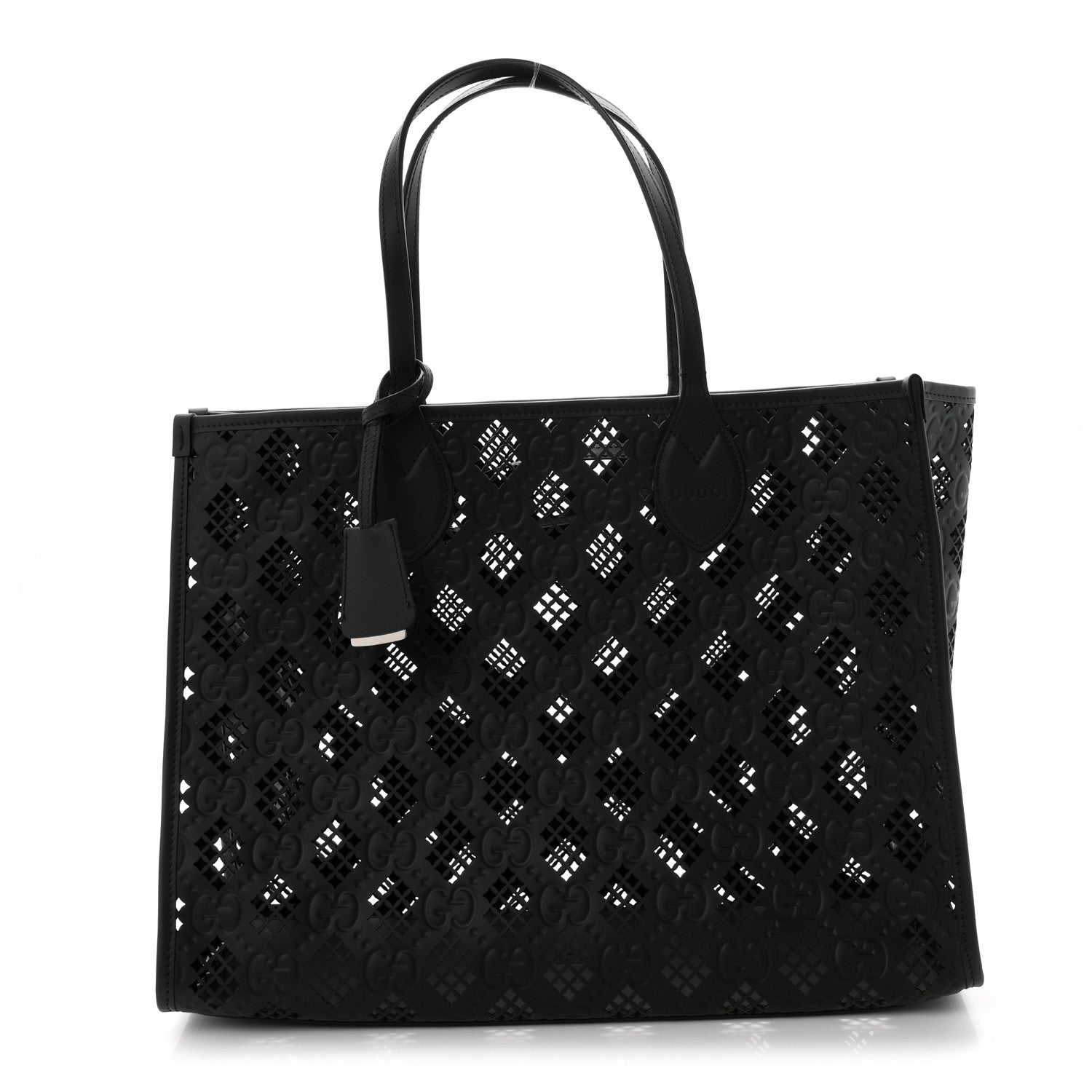 Gucci Calfskin GG Monogram Diamond Cut Medium Ophidia Tote Bag Black 1 of 10