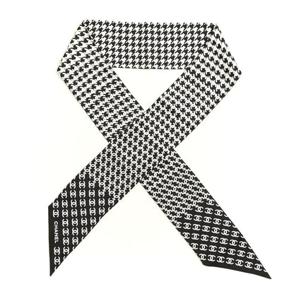 Chanel Silk Twill Houndstooth Slim Bandeau Scarf Black Ecru 1 of 3