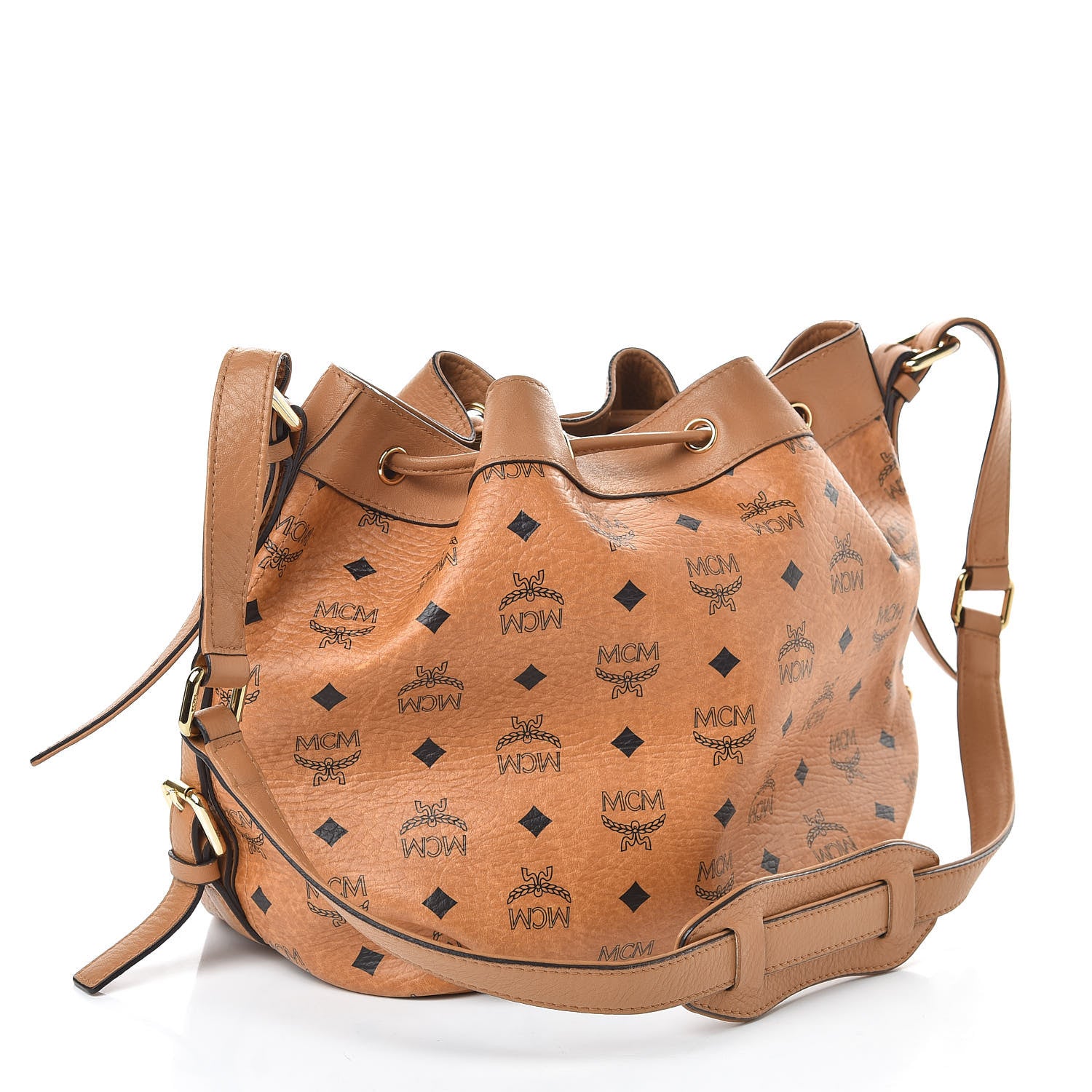 MCM Visetos Essential Drawstring Bucket Bag Cognac 3 of 11