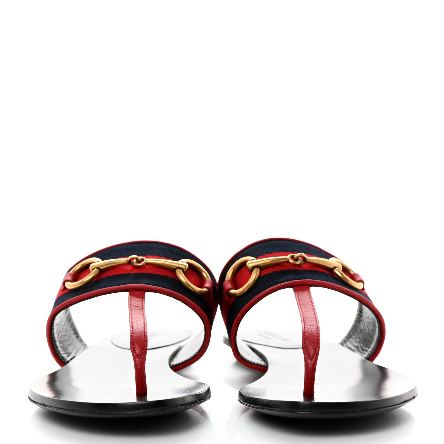 Gucci Nylon Calfskin Web Womens Horsebit Thong Sandals 36.5 Blue Red Black 2 of 7