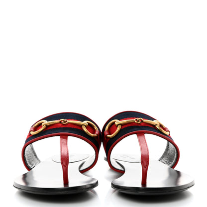 Gucci Nylon Calfskin Web Womens Horsebit Thong Sandals 36.5 Blue Red Black 2 of 7