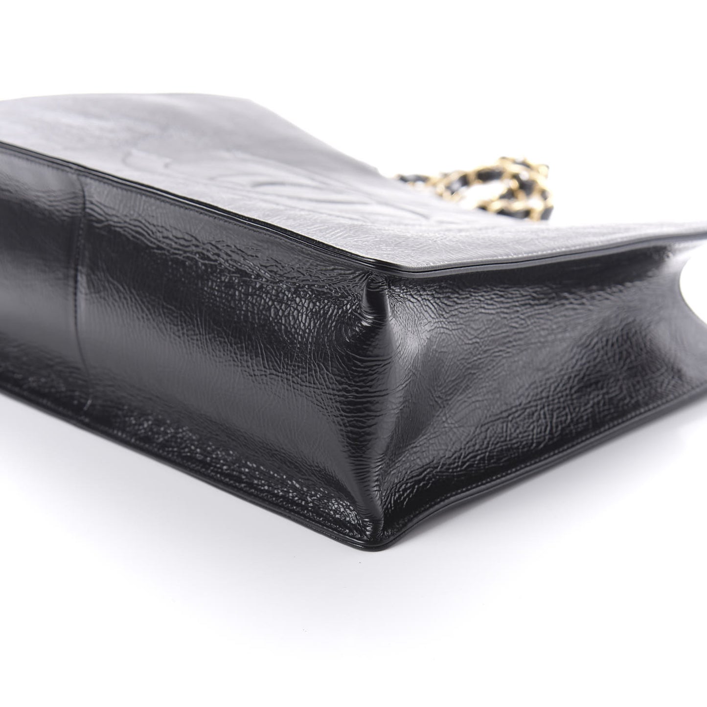 Shiny Aged Calfskin Shopping Bag Black