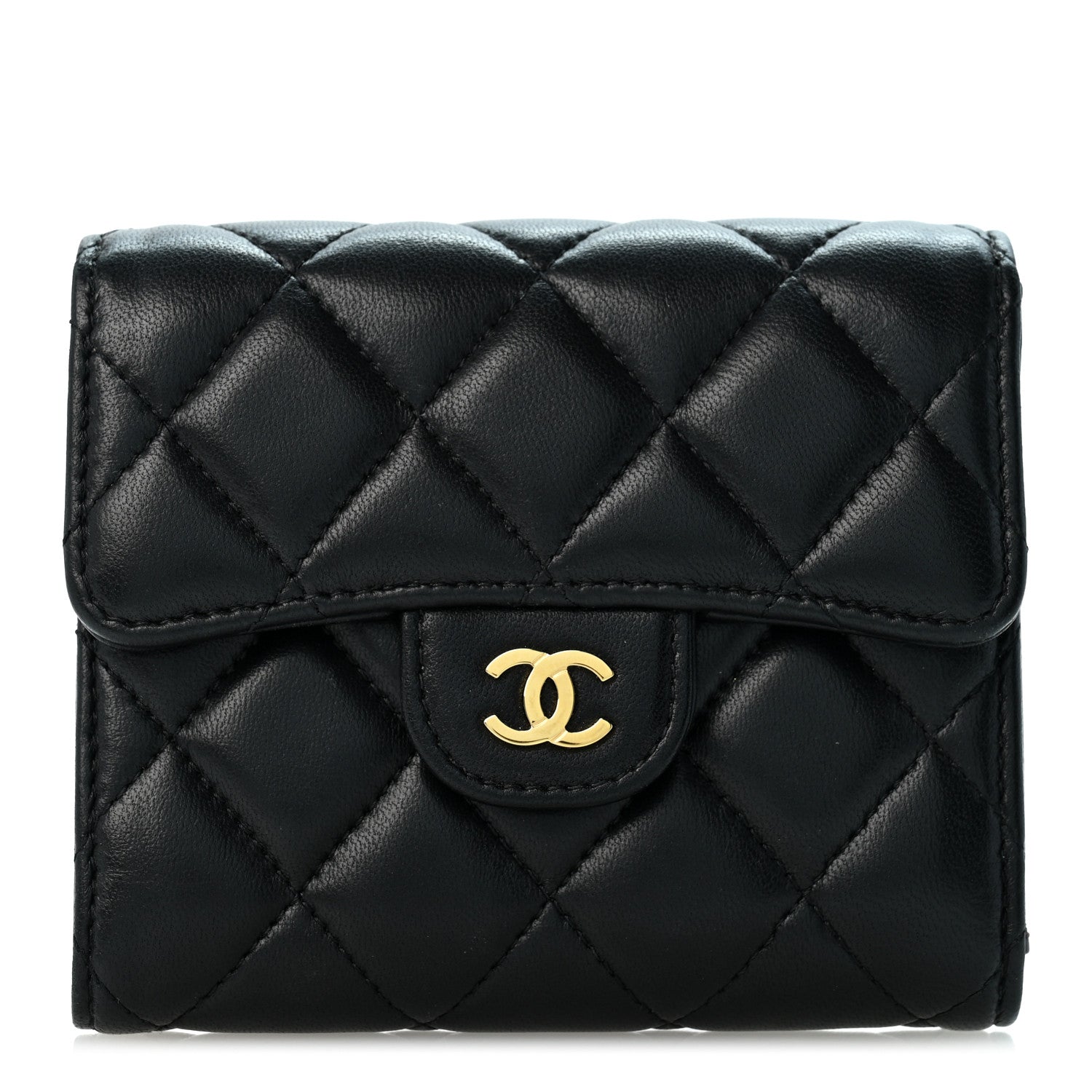 Chanel Lambskin Quilted Compact Flap Wallet Black 1 of 11