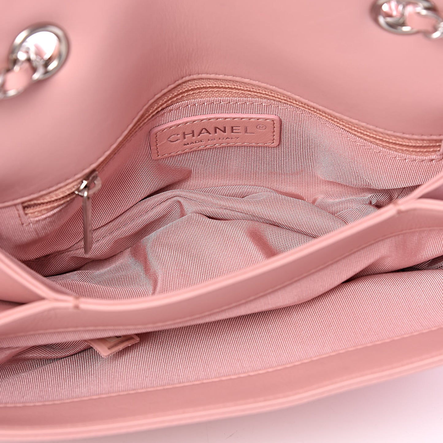 Calfskin Studded Chevron Quilted Flap Pink