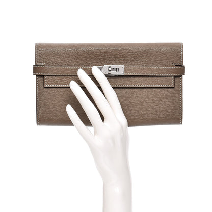 Hermes Chevre Mysore Kelly Longue Wallet Etoupe 2 of 8