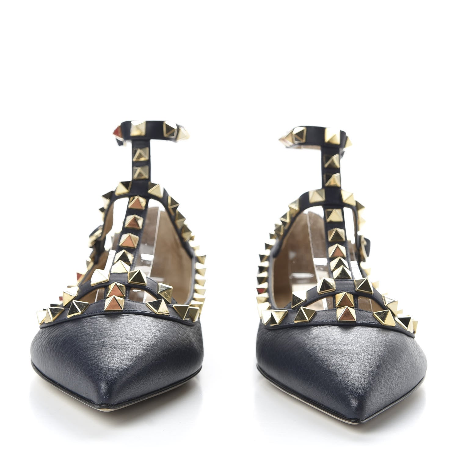 Valentino Garavani Pebbled Calfskin Rockstud Cage Ballerina Flats 35 Marine 2 of 10