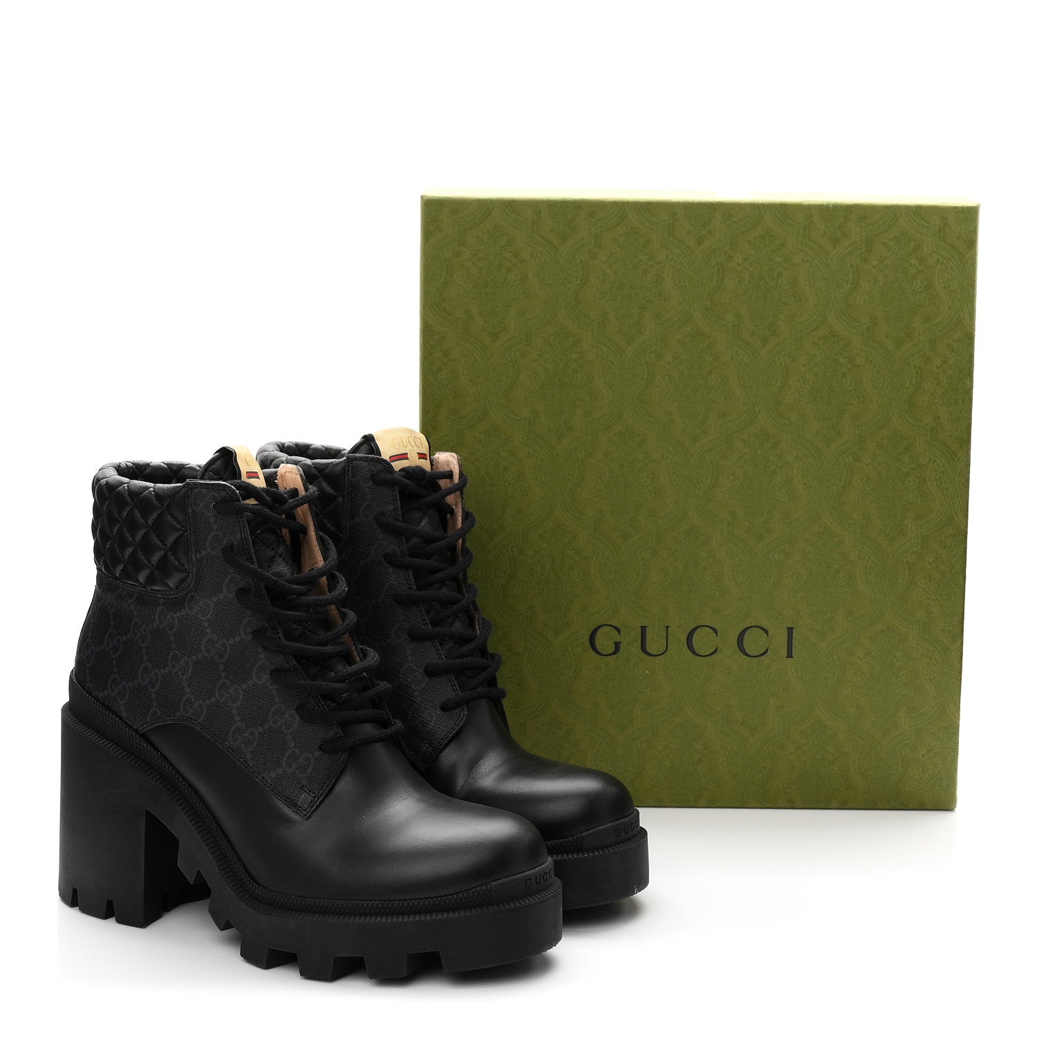 Gucci Apollo Calfskin GG Supreme Nappa Samoa Quilted Lace Up Ankle Boots 41 Black 10 of 10