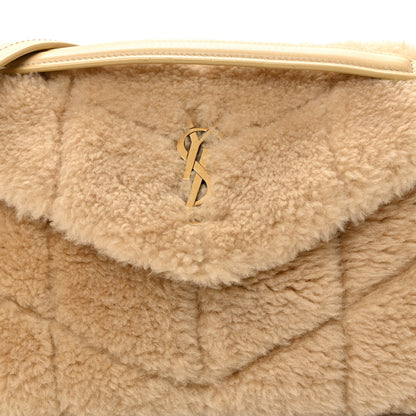 Saint Laurent Merino Shearling Lambskin Quilted Small Loulou Puffer Monogram Chain Satchel Natural Beige 8 of 10