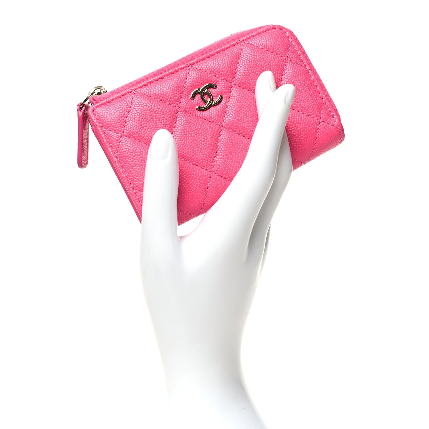 Caviar Quilted Zipped Key Holder Case Pink