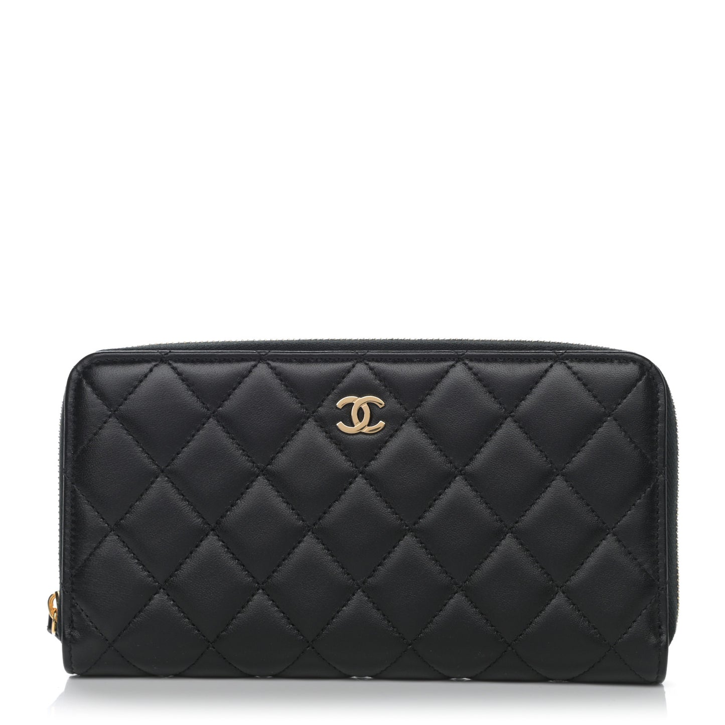 Lambskin Quilted Large Gusset Zip Around Wallet Black