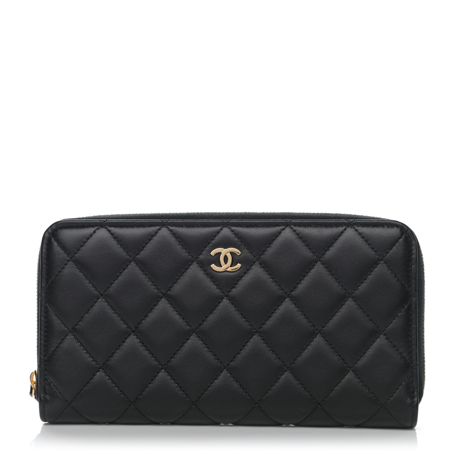 Chanel Lambskin Quilted Large Gusset Zip Around Wallet Black 1 of 8