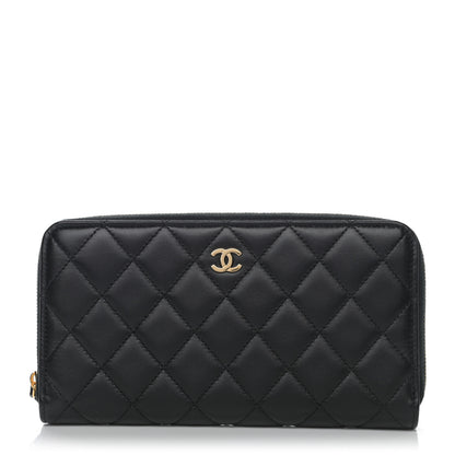 Chanel Lambskin Quilted Large Gusset Zip Around Wallet Black 1 of 8