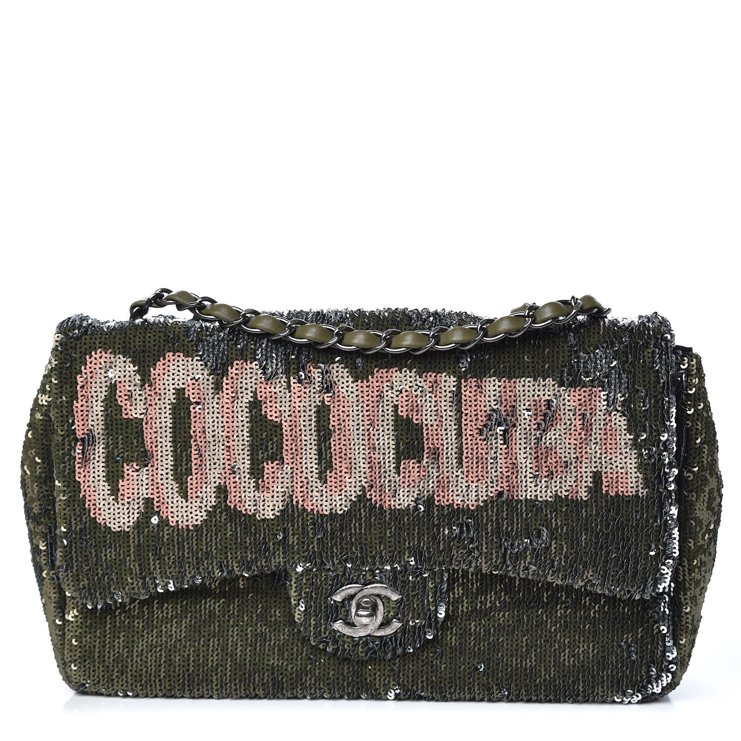 Chanel Sequin Coco Cuba Medium Single Flap Khaki 1 of 14