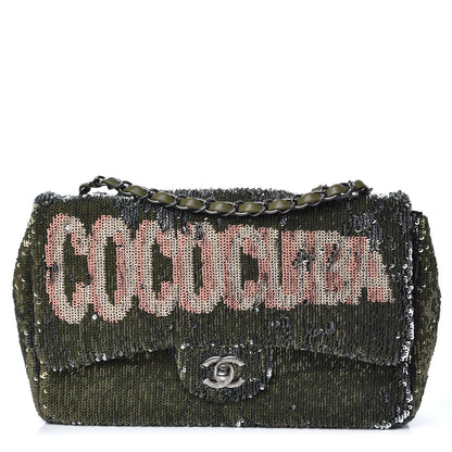 Chanel Sequin Coco Cuba Medium Single Flap Khaki 1 of 14