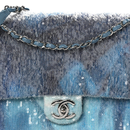 Chanel Sequin Large Waterfall Flap Light Blue 8 of 10