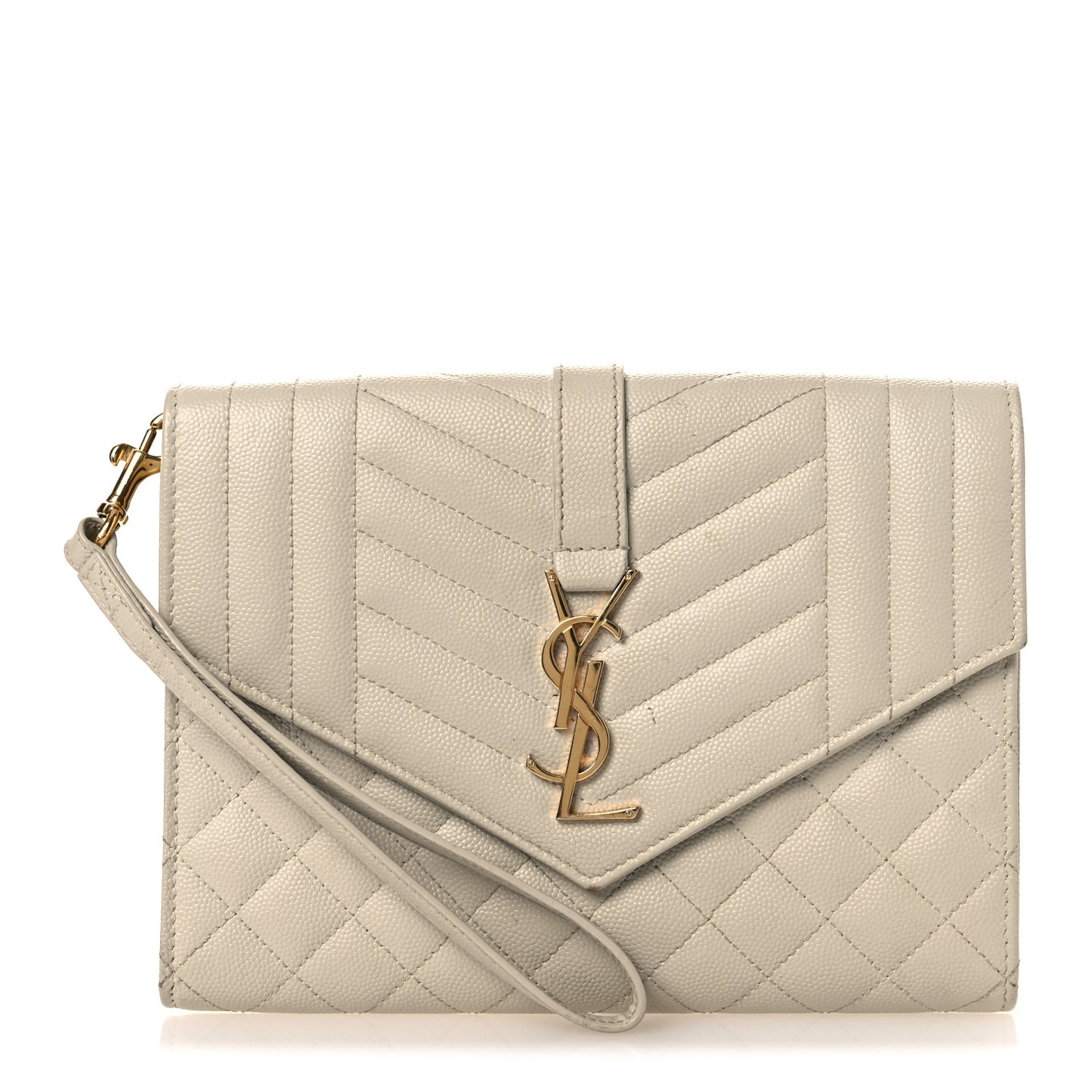 Grain De Poudre Textured Mixed Matelasse Triquilt Monogram Clutch Blanc Vintage