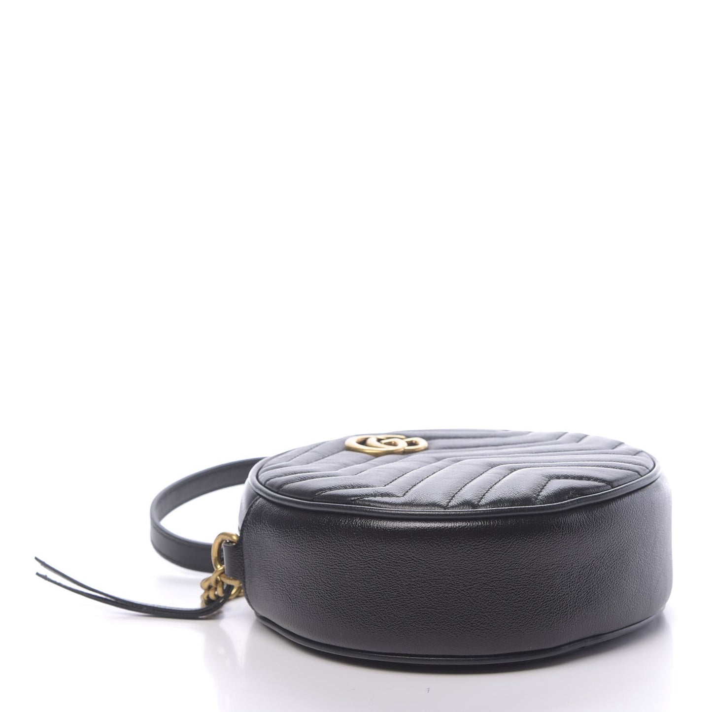 Azalea Calfskin Matelasse Heart Mini GG Marmont Round Shoulder Bag Black
