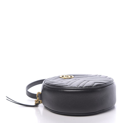Gucci Azalea Calfskin Matelasse Heart Mini GG Marmont Round Shoulder Bag Black 4 of 11