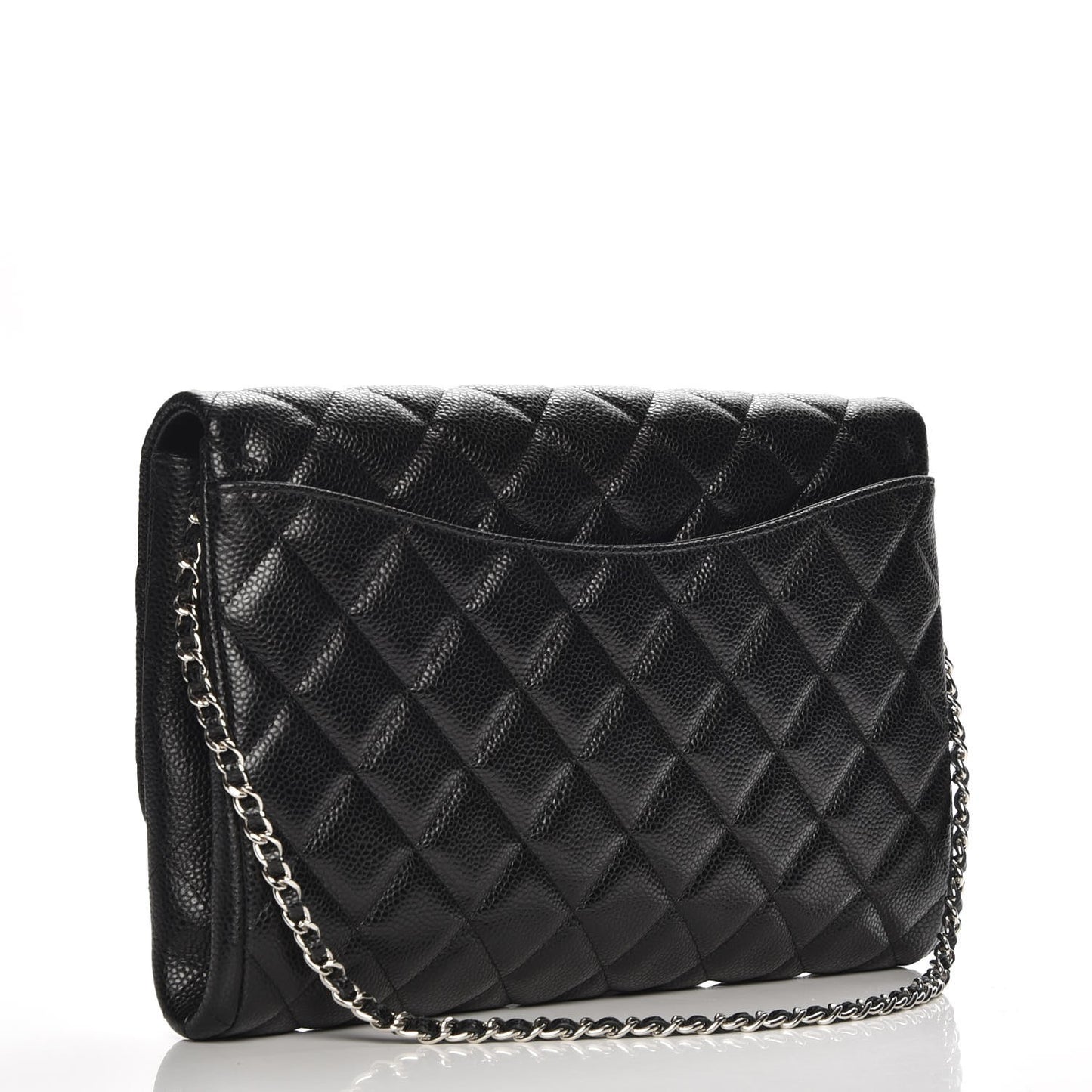 Caviar Quilted Clutch With Chain Flap Black