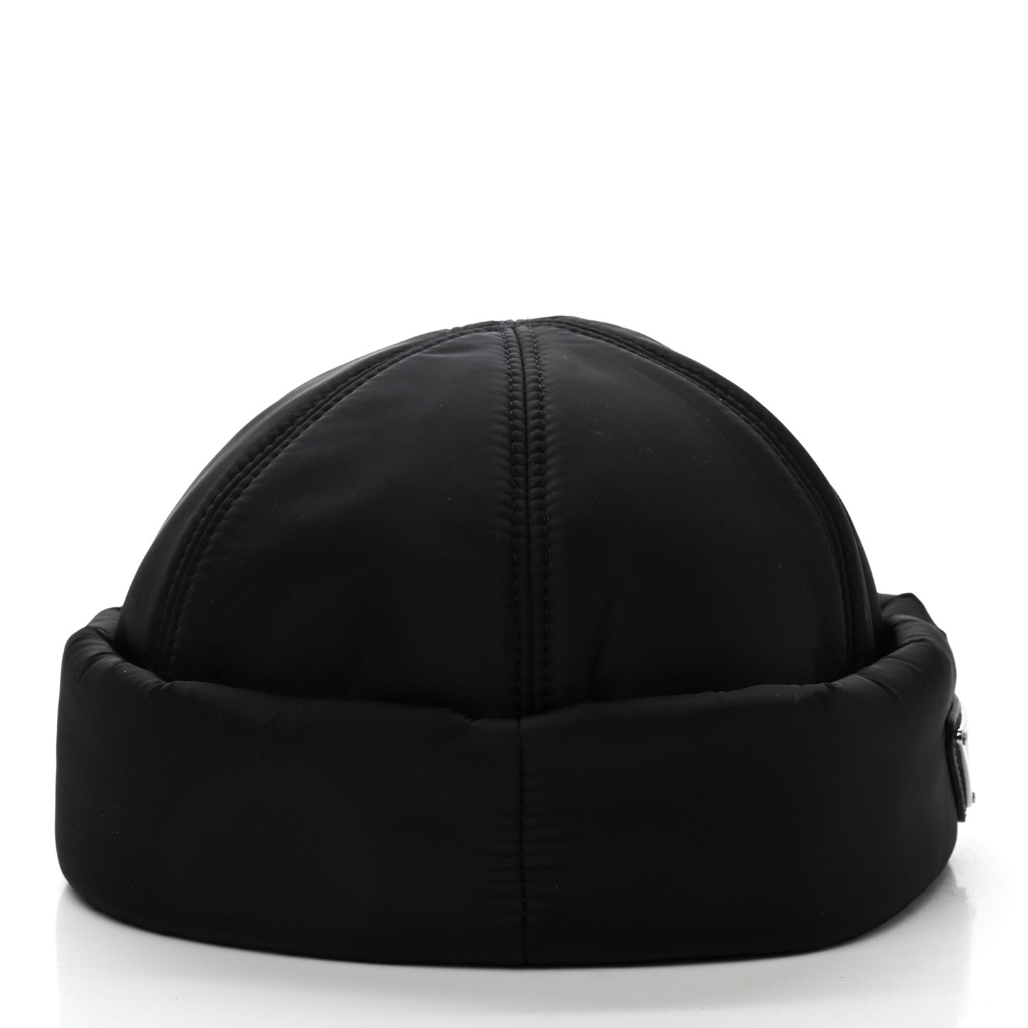 Prada Re-Nylon Padded Metal Triangle Logo Mens Beanie S Black 5 of 8