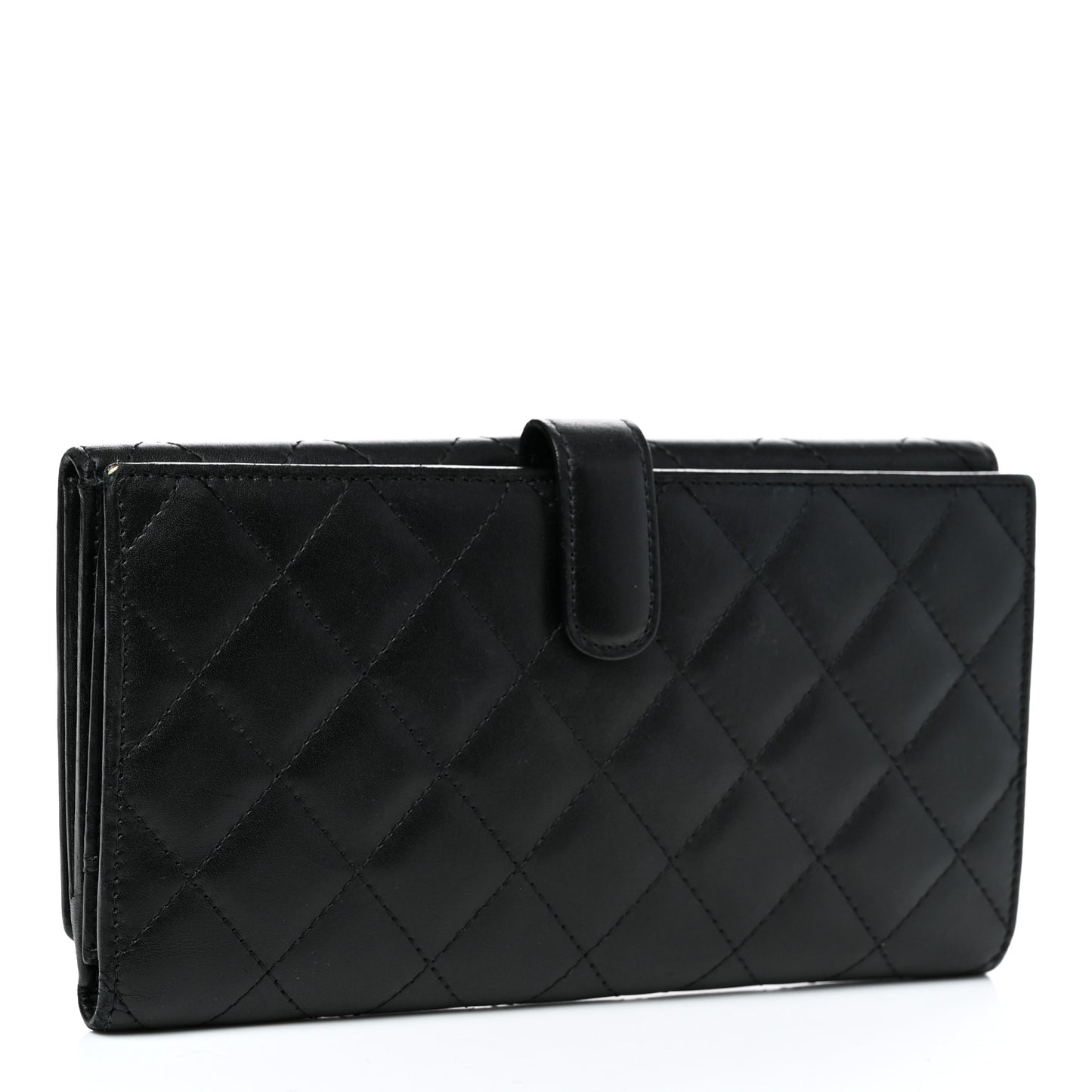 Calfskin Quilted Cambon Long Double Wallet Black