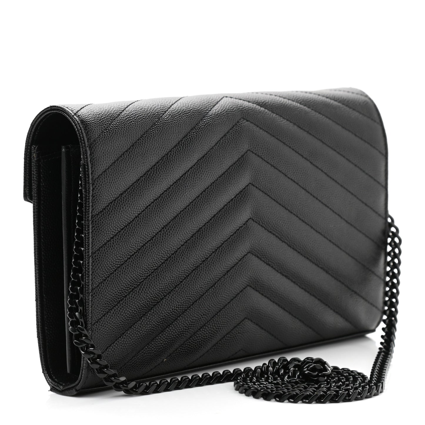 Grain De Poudre Matelasse Chevron Monogram Chain Wallet Black