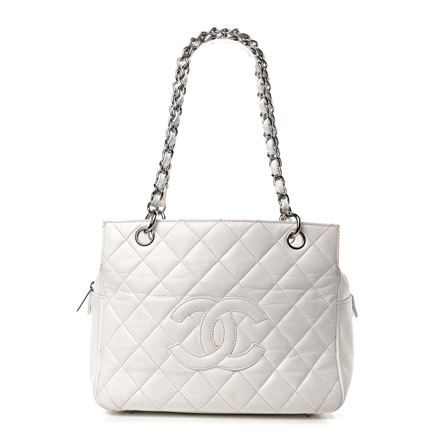 Caviar Quilted Petit Timeless Tote PTT White