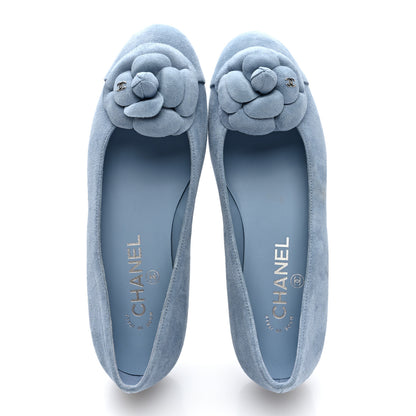 Chanel Suede Cap Toe Camellia Ballerina Flats 36.5 Light Blue 7 of 9