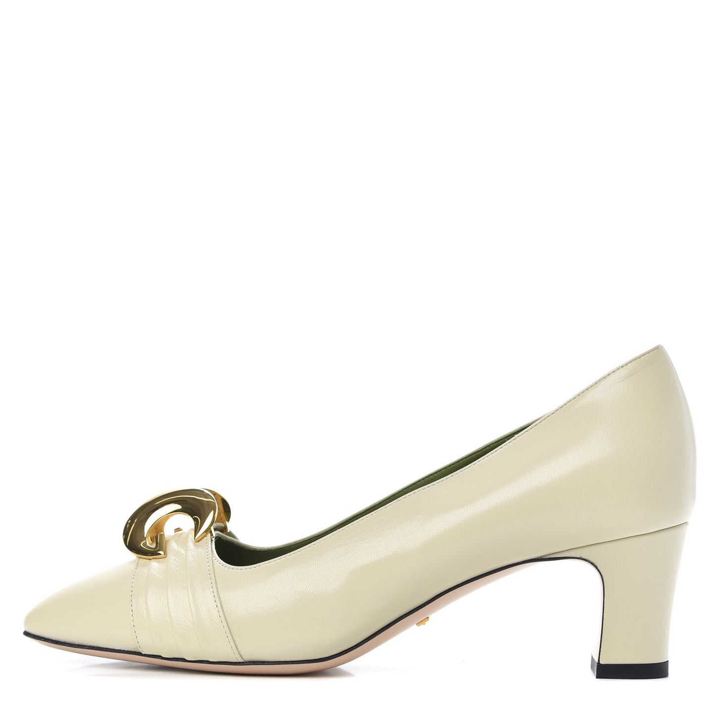 Malaga Kid Half Moon GG Square Toe Pumps 38.5 Vintage White