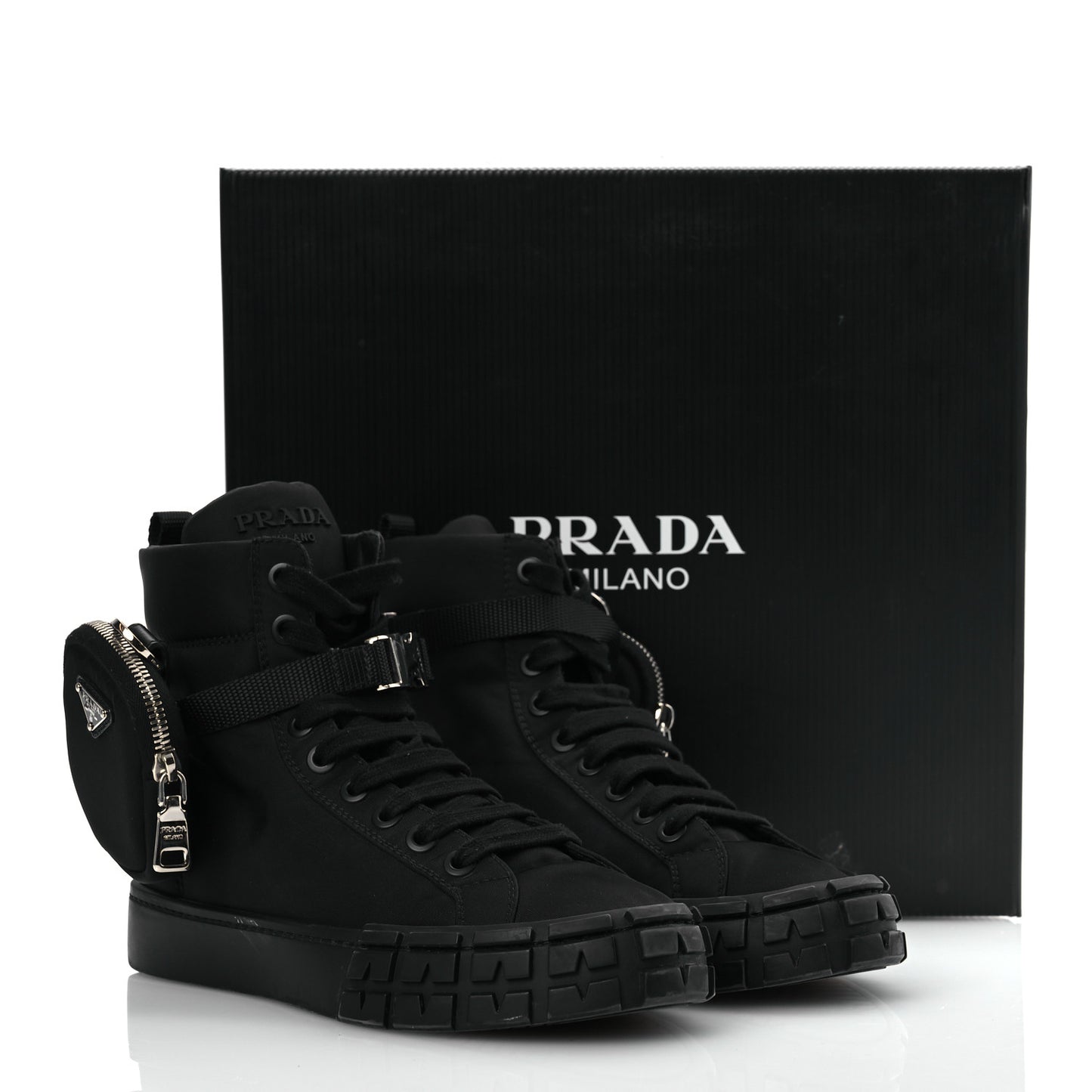 Re-Nylon Gabardine Triangle Womens Wheel Pouch Pocket High Top Sneakers 39 Black