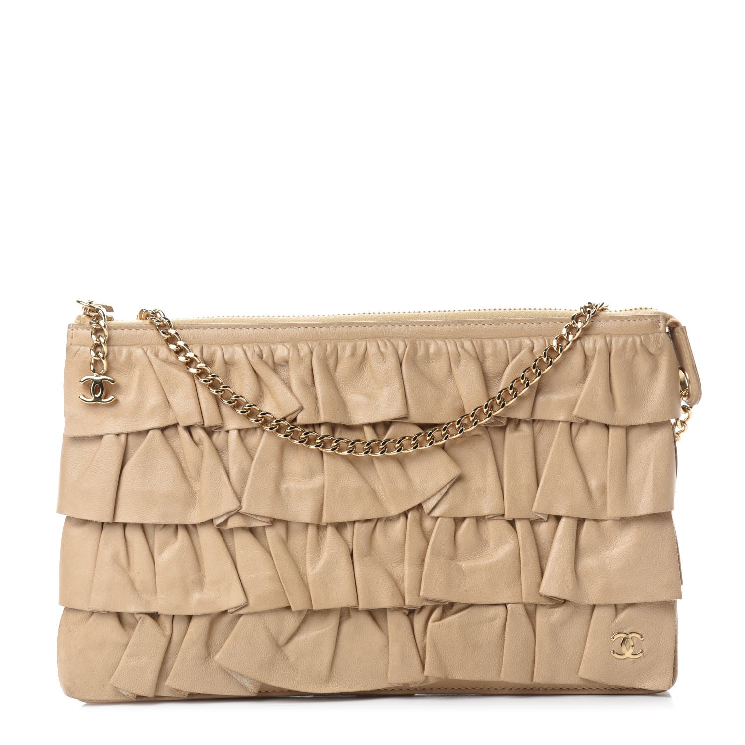 Chanel Lambskin Ruffle Evening Bag Beige 1 of 11