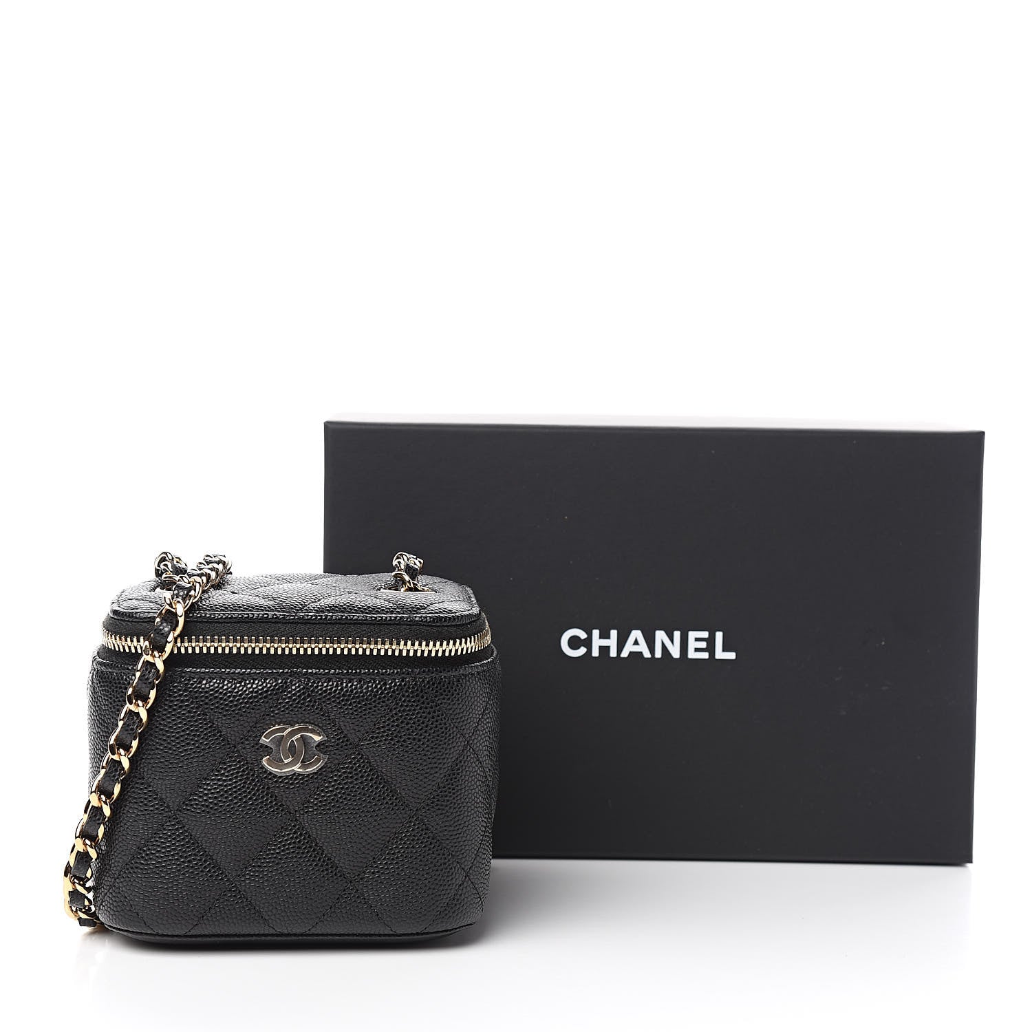 Chanel Caviar Quilted Mini Vanity Case With Chain Black 9 of 9