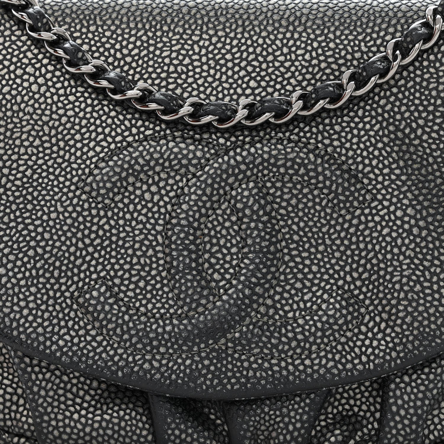 Chanel Metallic Caviar Half Moon Wallet On Chain WOC Dark Silver 10 of 12