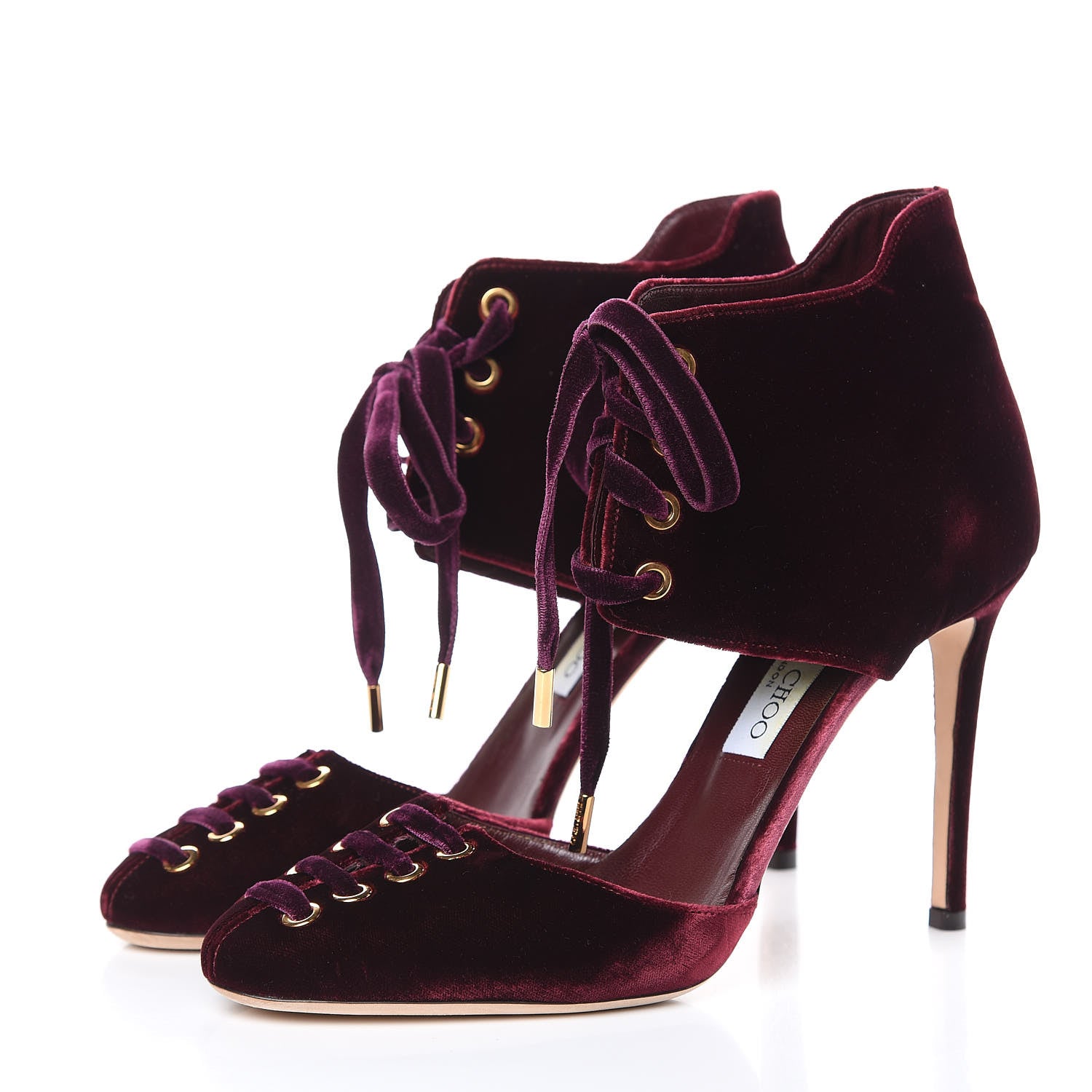 Jimmy Choo Velvet Lace Up Mari 100 Pumps 40.5 Bordeaux 3 of 13
