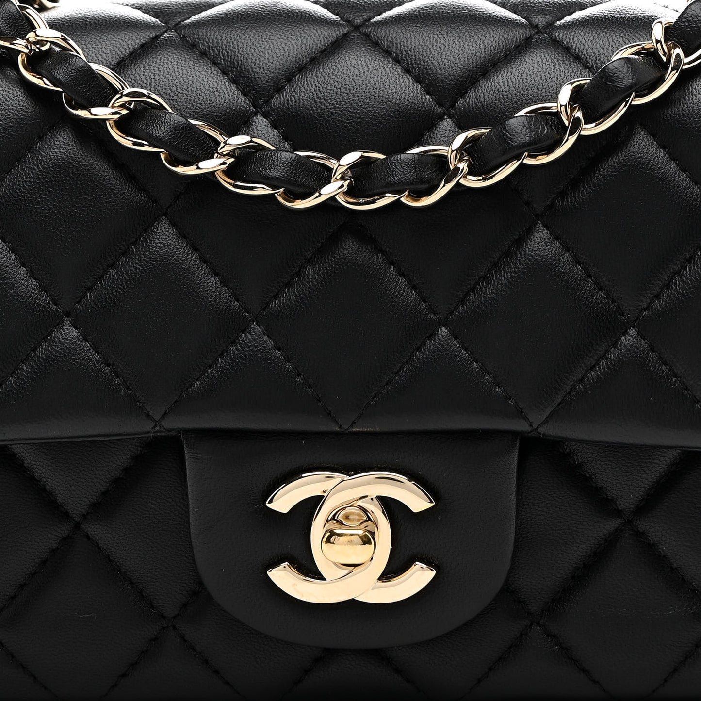 Lambskin Quilted Mini Rectangular Flap Black