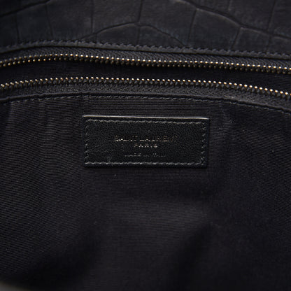 Saint Laurent Nubuck Crocodile Embossed Monogram Medium Niki Chain Satchel Black 5 of 9