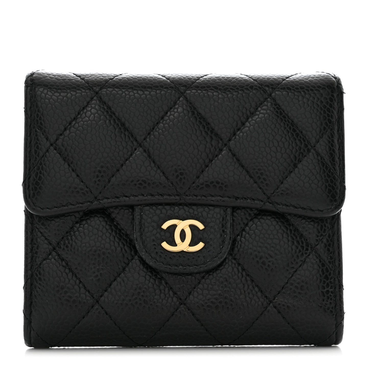 Caviar Quilted Compact Flap Wallet Black