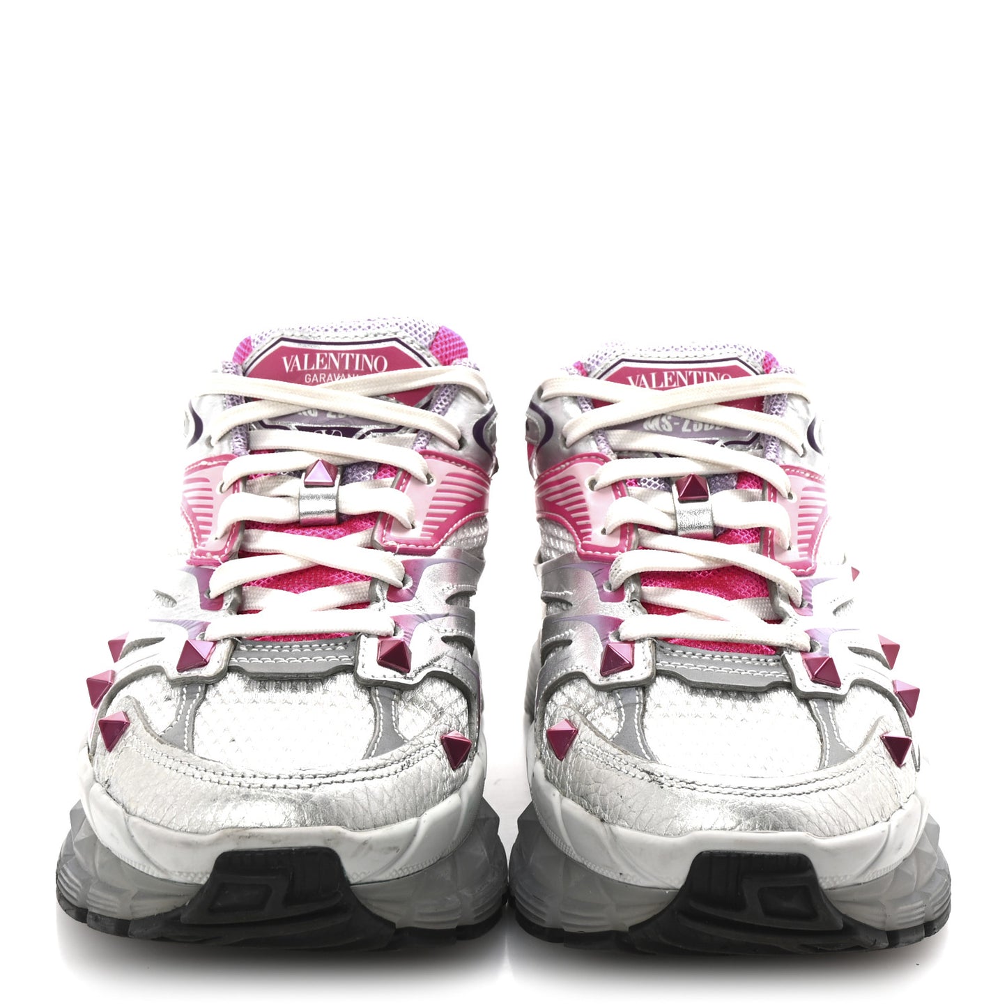 Mesh Calfskin Rockstud Womens Platform Sneakers 36.5 Fuxia Multicolor
