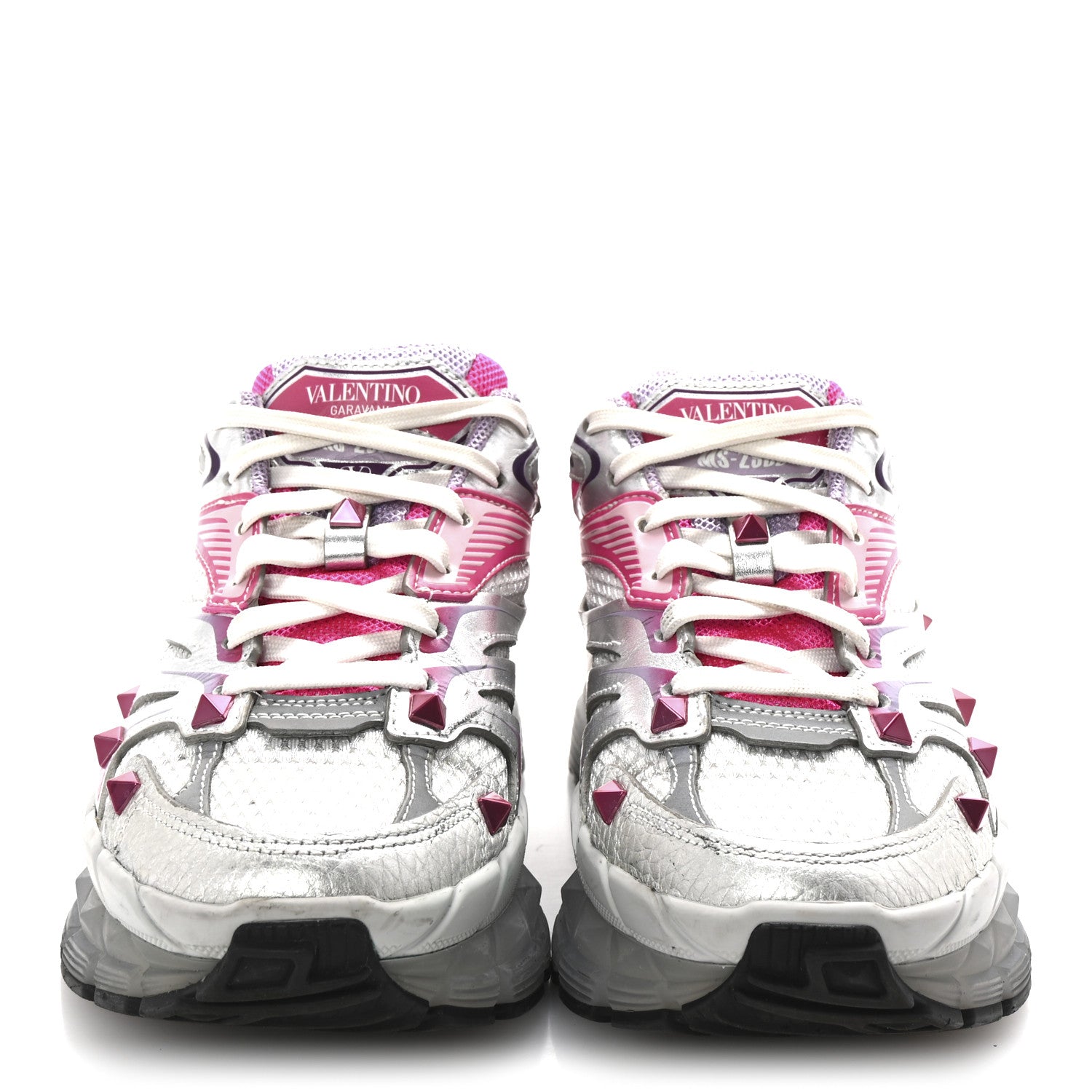 Valentino Garavani Mesh Calfskin Rockstud Womens Platform Sneakers 36.5 Fuxia Multicolor 3 of 10