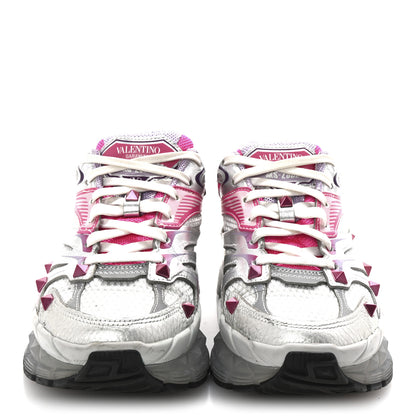 Valentino Garavani Mesh Calfskin Rockstud Womens Platform Sneakers 36.5 Fuxia Multicolor 3 of 10