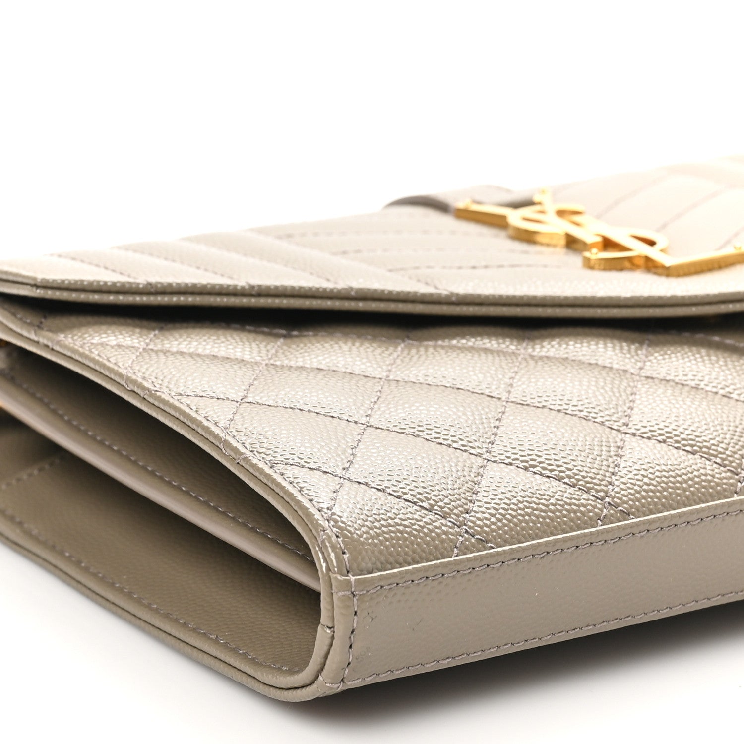 Saint Laurent Grain De Poudre Mixed Matelasse Triquilt Monogram Chain Wallet Dark Beige 8 of 9