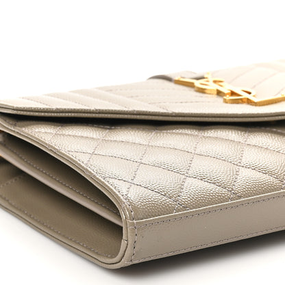 Saint Laurent Grain De Poudre Mixed Matelasse Triquilt Monogram Chain Wallet Dark Beige 8 of 9