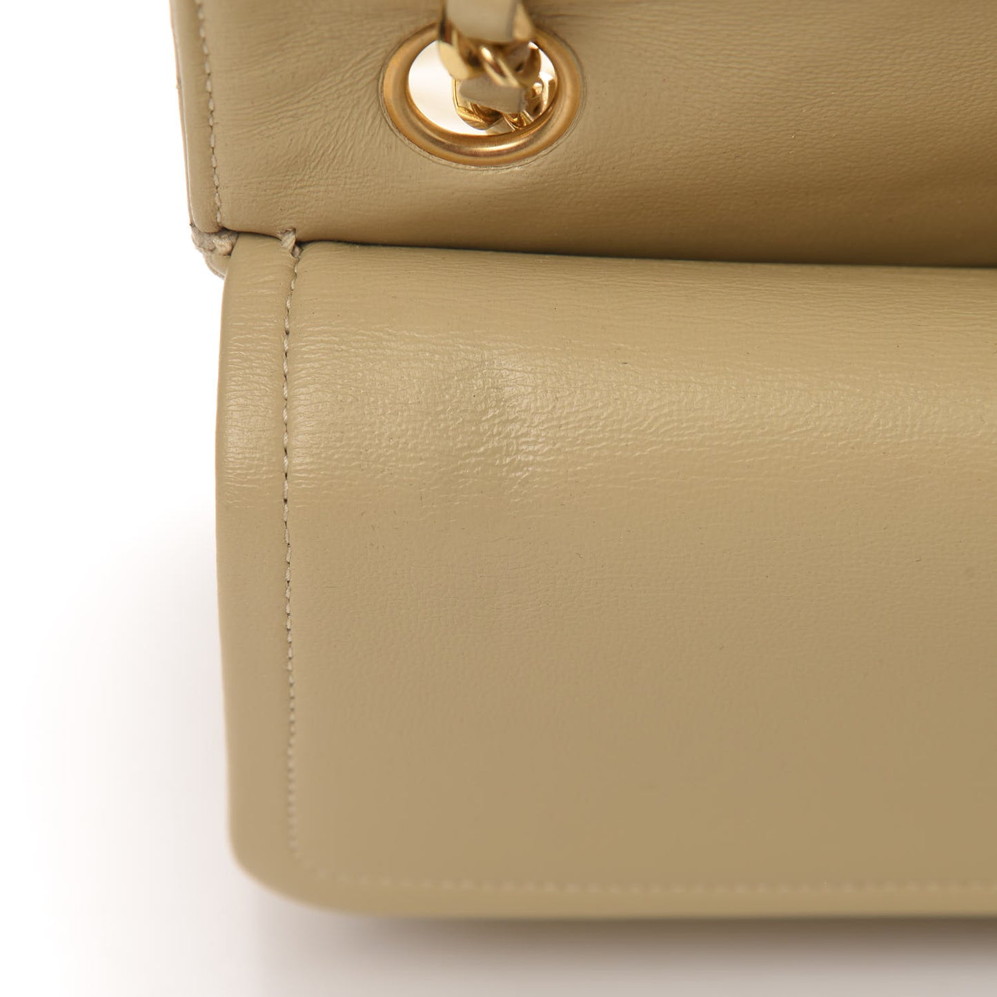 Lambskin Quilted Medium Double Flap Beige