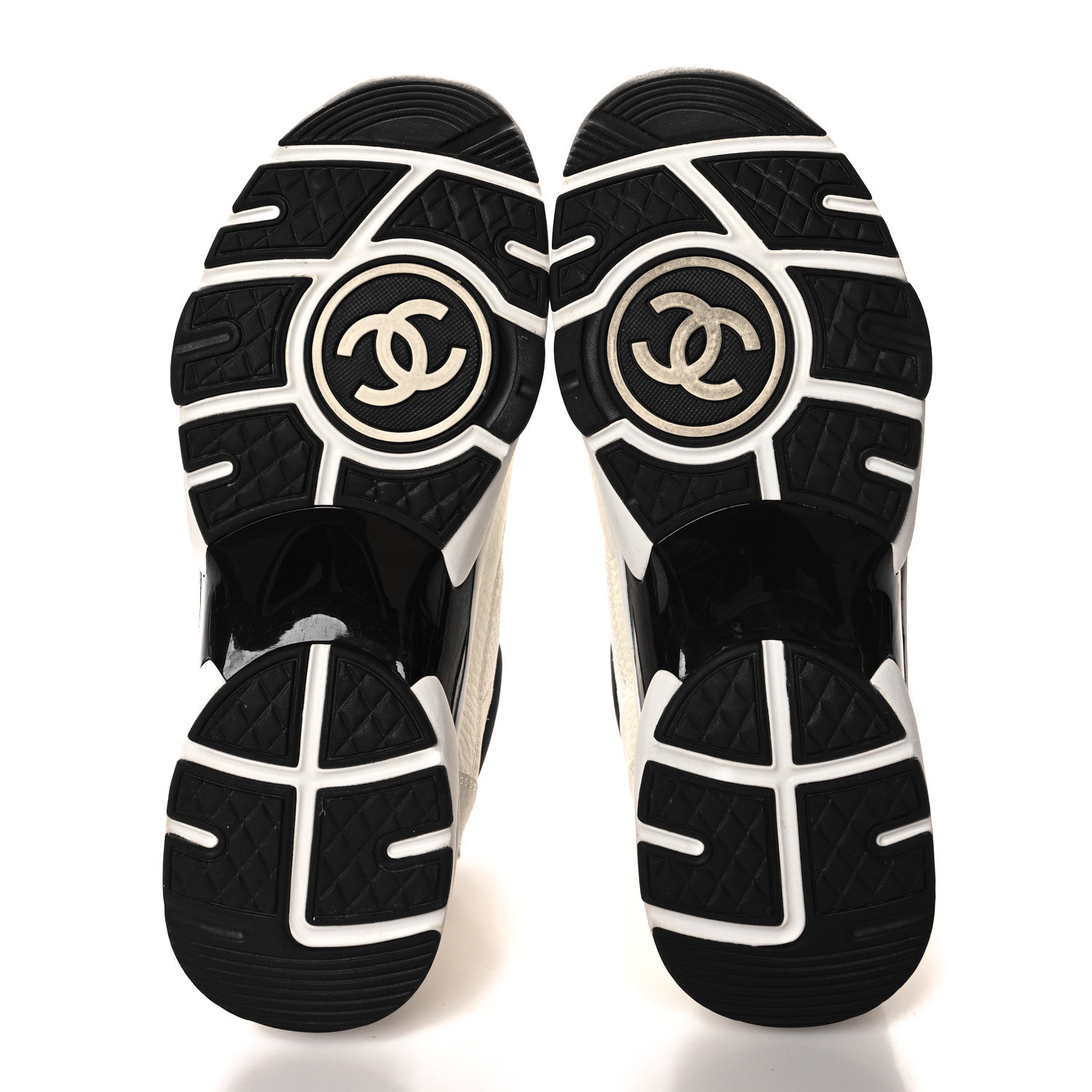 Chanel Mesh Suede Calfskin Grained Calfskin Womens CC Sneakers 39.5 White Black 5 of 8