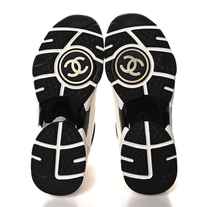 Chanel Mesh Suede Calfskin Grained Calfskin Womens CC Sneakers 39.5 White Black 5 of 8