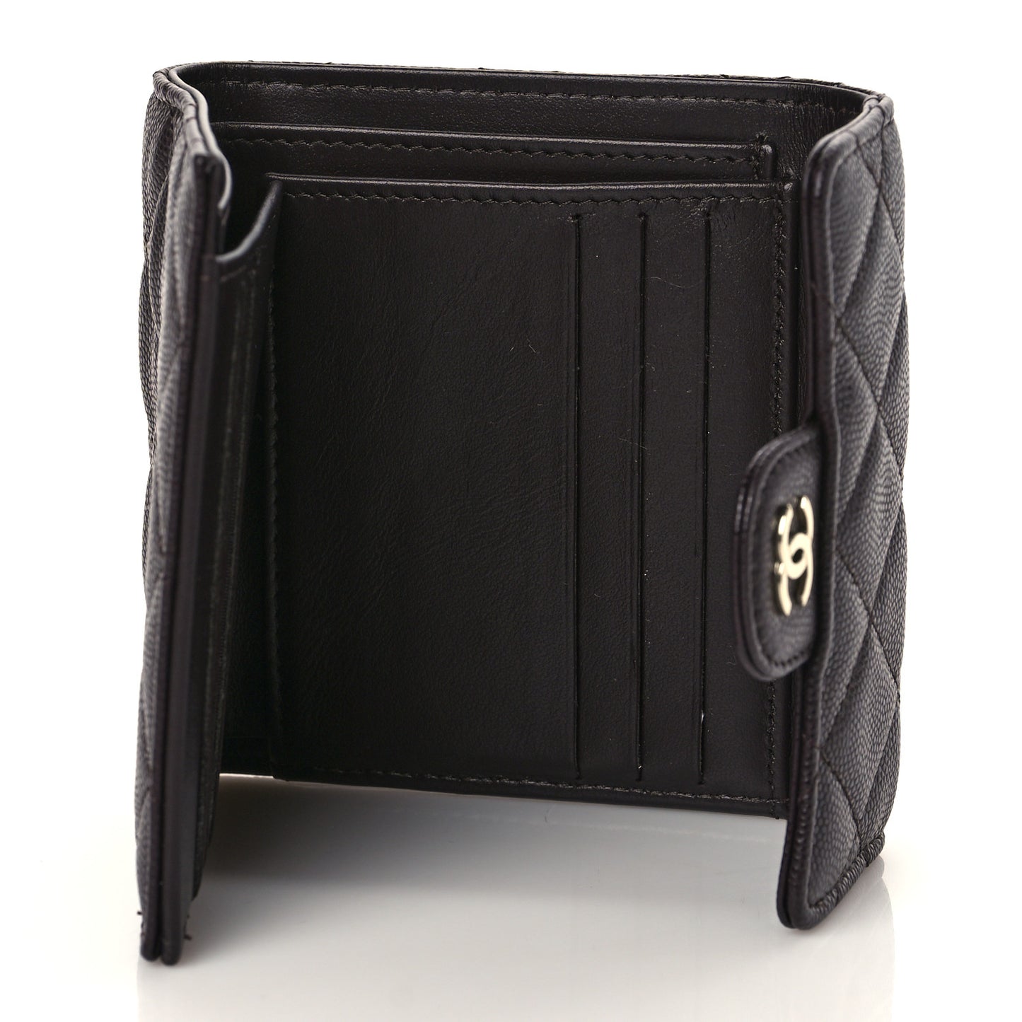 Caviar Quilted Compact Flap Wallet Dark Brown